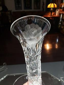 12 Trumpet Vase American Brilliant Cut Glass Crystal Signed Sinclaire Rose