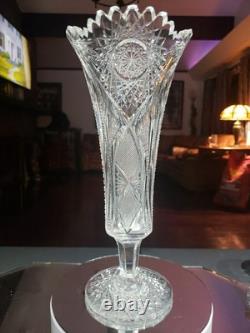 12 VASE Trumpet American Brilliant Period Cut Glass Crystal Prisms & Hobstars