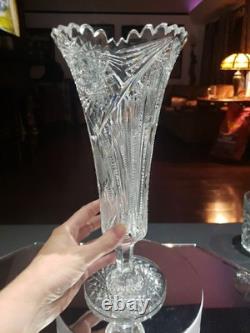 12 VASE Trumpet American Brilliant Period Cut Glass Crystal Prisms & Hobstars