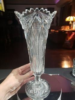 12 VASE Trumpet American Brilliant Period Cut Glass Crystal Prisms & Hobstars