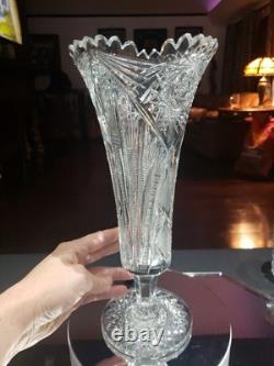 12 VASE Trumpet American Brilliant Period Cut Glass Crystal Prisms & Hobstars