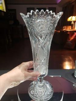 12 VASE Trumpet American Brilliant Period Cut Glass Crystal Prisms & Hobstars