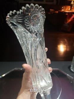 12 VASE Trumpet American Brilliant Period Cut Glass Crystal Prisms & Hobstars