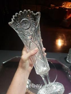 12 VASE Trumpet American Brilliant Period Cut Glass Crystal Prisms & Hobstars