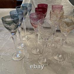 (12) VINTAGE CUT TO CLEAR FLASH IRIDESCENT CRYSTAL WINE Drinks 7.25 Tall X 2