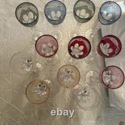 (12) VINTAGE CUT TO CLEAR FLASH IRIDESCENT CRYSTAL WINE Drinks 7.25 Tall X 2