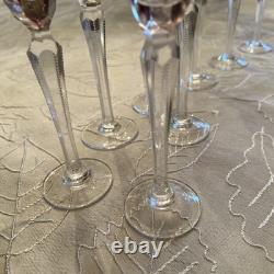 (12) VINTAGE CUT TO CLEAR FLASH IRIDESCENT CRYSTAL WINE Drinks 7.25 Tall X 2