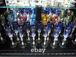 12 Varga Imperial Cobalt Blue Cut to Clear Crystal Champagne Glasses Flutes NEW