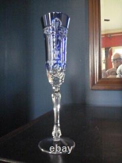 12 Varga Imperial Cobalt Blue Cut to Clear Crystal Champagne Glasses Flutes NEW