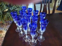 12 Varga Imperial Cobalt Blue Cut to Clear Crystal Champagne Glasses Flutes NEW
