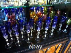 12 Varga Imperial Cobalt Blue Cut to Clear Crystal Champagne Glasses Flutes NEW