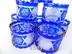(12) Vintage Cut to Clear Cobalt Blue Glass Hand Made Crystal Napkin Rings