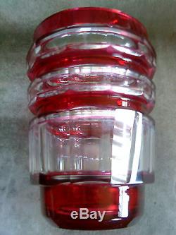 12 faceted Val St. Lambert Belgium crystal vase in cut to clear cranberry flash