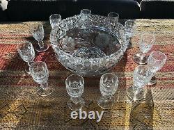 12 vintage Colleen Waterford cordial goblets and 9-inch cut-glass bowl, all mint