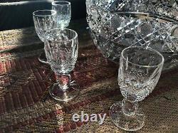 12 vintage Colleen Waterford cordial goblets and 9-inch cut-glass bowl, all mint