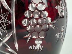 14 Ruby Red cut to clear Bohemian Czech Crystal Wine Decanter with Stopper