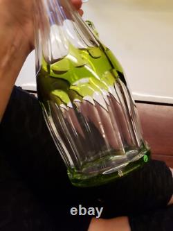 16 Decanter & 6 wine Chartreuse Green Cut to Clear glass Crystal Val St Lambert