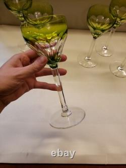 16 Decanter & 6 wine Chartreuse Green Cut to Clear glass Crystal Val St Lambert