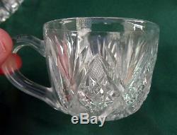 1880-1920 ANTIQUE RICH CUT GLASS PUNCH BOWL 6 CUPS Brilliant Period 19th CRYSTAL