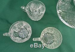 1880-1920 ANTIQUE RICH CUT GLASS PUNCH BOWL 6 CUPS Brilliant Period 19th CRYSTAL