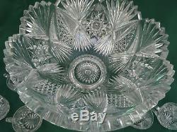 1880-1920 ANTIQUE RICH CUT GLASS PUNCH BOWL 6 CUPS Brilliant Period 19th CRYSTAL