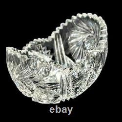 1890s American Brilliant Oval Pinwheel Hobstar Bowl Fan Cut Glass Sawtooth Rim