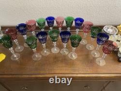 18pc Bohemian Cut Crystal Wine Goblets Cobalt Emerald Ruby Cut-to-Clear 8