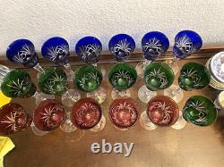 18pc Bohemian Cut Crystal Wine Goblets Cobalt Emerald Ruby Cut-to-Clear 8