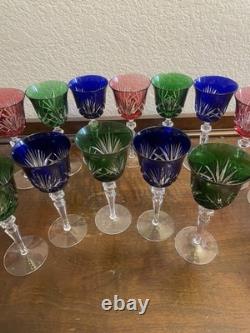 18pc Bohemian Cut Crystal Wine Goblets Cobalt Emerald Ruby Cut-to-Clear 8