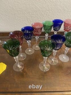 18pc Bohemian Cut Crystal Wine Goblets Cobalt Emerald Ruby Cut-to-Clear 8