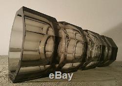 1905 Art Deco cut crystal Moser smoked glass vase vtg czech mid century modern
