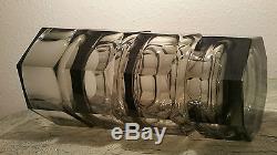 1905 Art Deco cut crystal Moser smoked glass vase vtg czech mid century modern