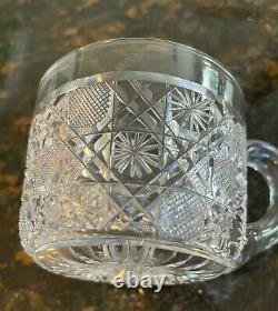 1915 American Brilliant Period cut glass crystal punch bowl, pedestal, + 10 cups