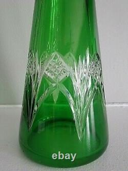 1920's-30 Cristal Nancy France Green Cut to Clear Crystal DECANTER MARKED