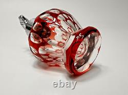 1920s Art Deco Bohemian Ruby Glass Cut Crystal Miniature Atomizer Perfume Bottle