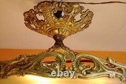 1930 French Art Deco Frosted Star cut Crystal shade Brass dragon Chandelier