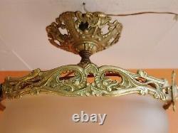 1930 French Art Deco Frosted Star cut Crystal shade Brass dragon Chandelier