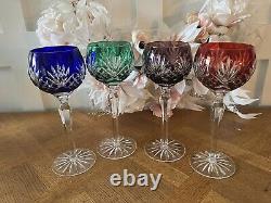 1940's Vintage Art Deco Czech Balloon Star Cut Crystal Wine Glasses Set Of 4