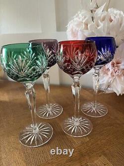 1940's Vintage Art Deco Czech Balloon Star Cut Crystal Wine Glasses Set Of 4