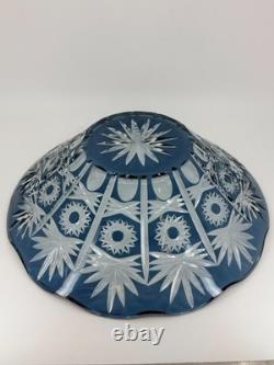 1950s Vintage Bohemian Lead Crystal Glass Cut To Clear Cobalt Blue Bowl 13W