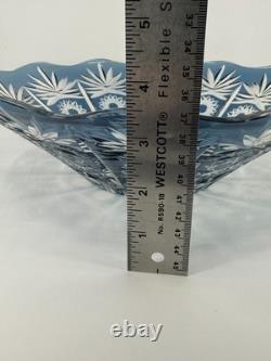 1950s Vintage Bohemian Lead Crystal Glass Cut To Clear Cobalt Blue Bowl 13W