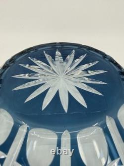 1950s Vintage Bohemian Lead Crystal Glass Cut To Clear Cobalt Blue Bowl 13W