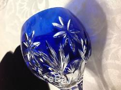 1983 Beautiful Franklin Crystal Ger Cut/Clear Cobalt Decanter & 6 Stem Glasses