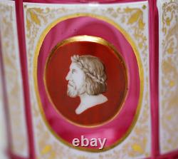 19c Egermann Cranberry Glass Cut Crystal Beaker Tumbler Enamel Roman Portraits