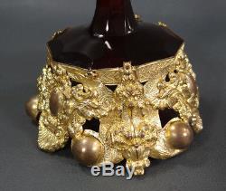19c. French Empire Ormolu Baccarat Deep Ruby Red Cut Crystal Glass Vase Pedestal