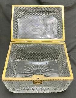 19th C French Cut Baccarat Crystal Glass Gilt Bronze Ormolu Casket Box