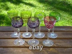 19th Century Bohemian Multi Colored Crystal Cut Decorative Goblets Set of 7