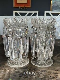 19th c. Victorian English Irish Cut Glass Crystal Girandoles Lusters Candelabras