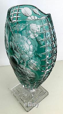 1 Ajka Aqua Aquamarine Cased Cut To Clear Hungarian Crystal 14 Vase