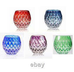 1 Set Round 5Colors Whiskey Glasses Japanese Edo Kiriko Hand Cut To Crystal 11oz